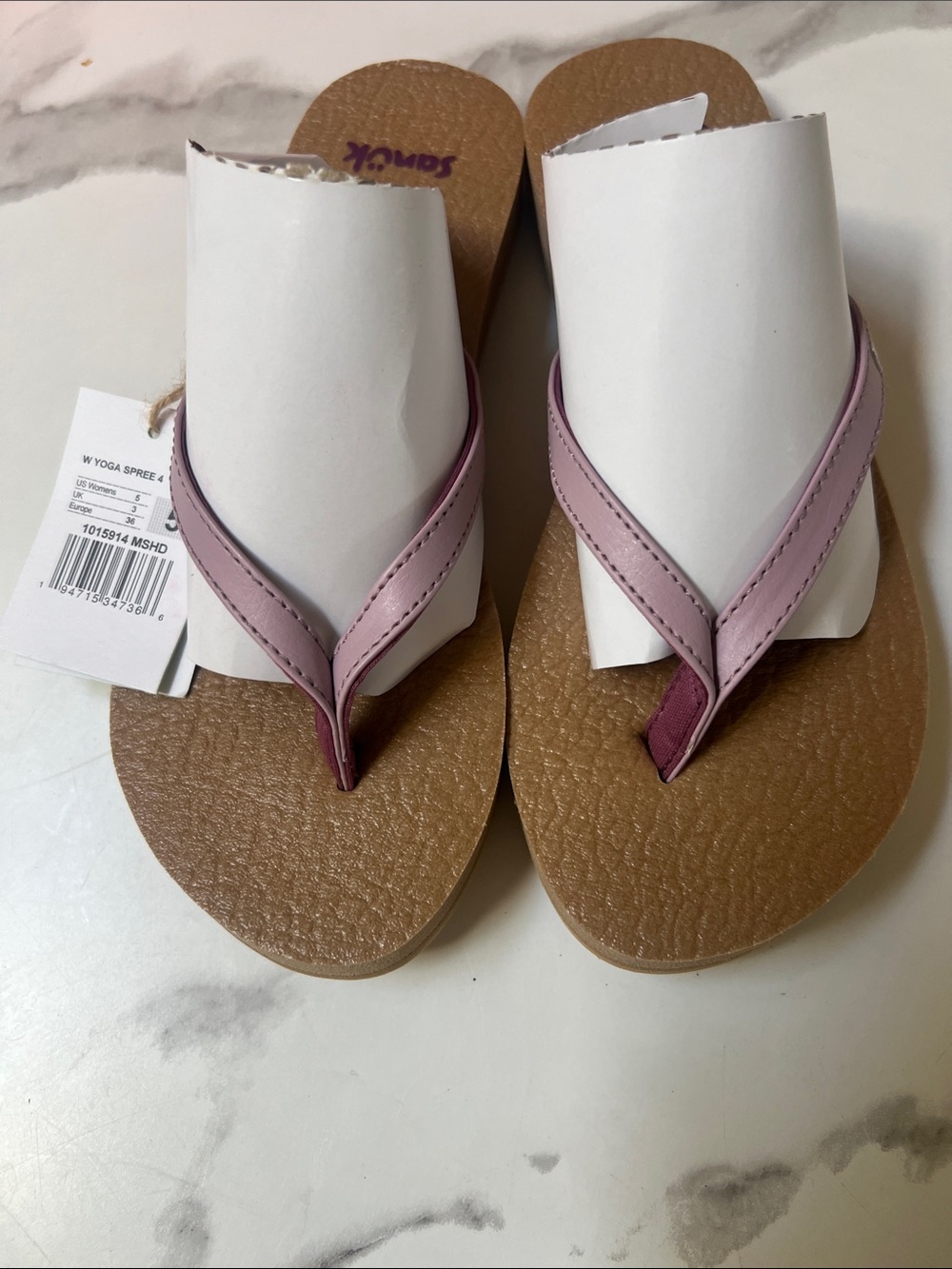 Sanuk Women's Light Pink and Brown Foam Toe-Post Sandals